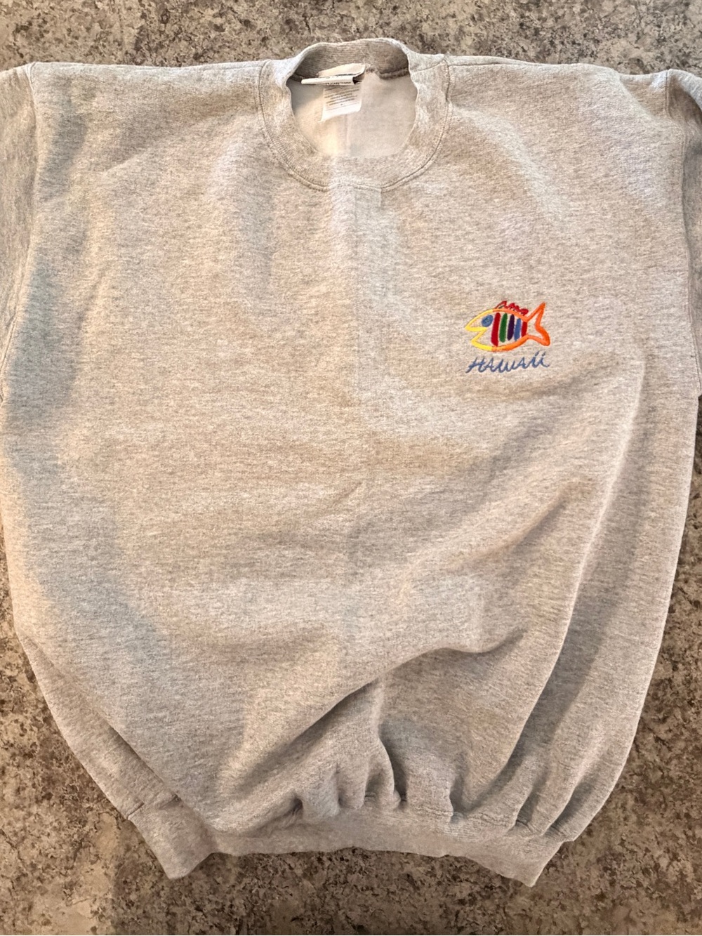Vintage Sgt Leisure Hawaii Fish Sweatshirt Made USA Gray Medium Embroidered
